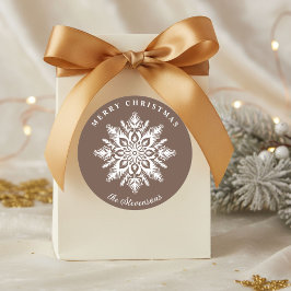 Adesivo Redondo Floco de Neve de Natal Marrom Personalizado de Fer