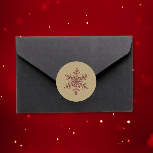 Adesivo Redondo Floco de Neve de Natal Vermelho e Dourado Moderno 