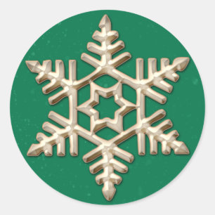Adesivo Redondo Floco de neve Dourado no feriado verde