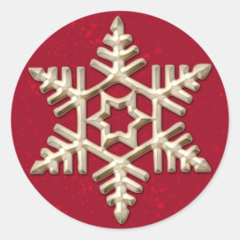 Adesivo Redondo Floco de neve Dourado no feriado vermelho