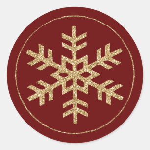 Adesivo Redondo Floco de neve Dourado vermelho