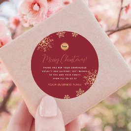 Adesivo Redondo Floco de Neve Dourado Vermelho Logotipo Personaliz