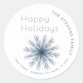 Adesivo Redondo Floco de neve em aquarela minimalista Boas Festas 