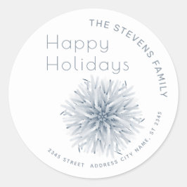 Adesivo Redondo Floco de neve em aquarela minimalista Boas Festas 