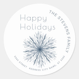 Adesivo Redondo Floco de neve em aquarela minimalista Felizes Fest