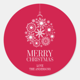 Adesivo Redondo Floco de neve Feriado de Ornamento Feriado Feliz V