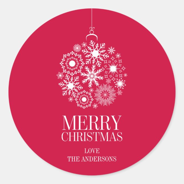Adesivo Redondo Floco de neve Feriado de Ornamento Feriado Feliz V (Frente)