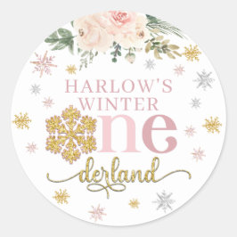 Adesivo Redondo Floco de neve floral de inverno ONEderland primeir