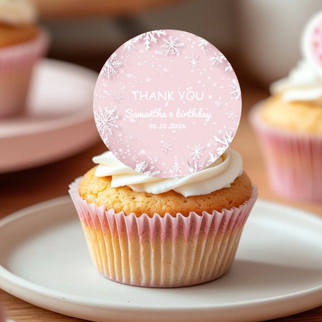 Adesivo Redondo Floco de neve Pastel Pink Winter Wonderland (Criador carregado)