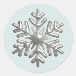 Adesivo Redondo Floco de Neve Prateado 3D Natal Azul
