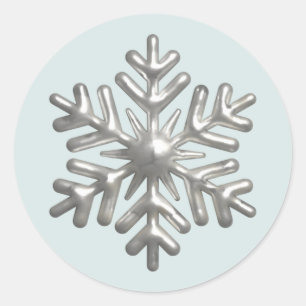 Adesivo Redondo Floco de Neve Prateado 3D Natal Azul