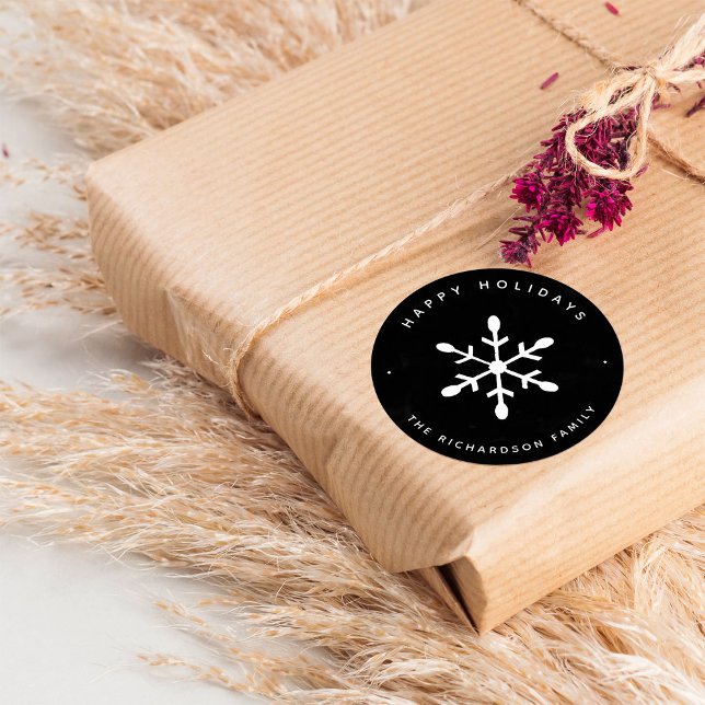 Adesivo Redondo Floco de Neve Preto e Aquarela | Natal (Criador carregado)