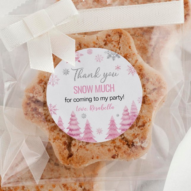 Adesivo Redondo Floco de neve rosa-inverno Obrigado Aniversário (Criador carregado)