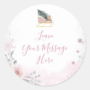 Adesivo Redondo Floco de Neve Rosa Pastel de Inverno Sleigh Sua Me