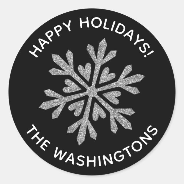 Adesivo Redondo Floco de neve simples de prata (Frente)