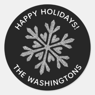 Adesivo Redondo Floco de neve simples de prata