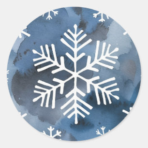 Adesivo Redondo Flocos de Neve Aquarela Azul