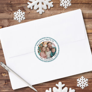 Adesivo Redondo Flocos de neve azuis de chá moderno redondos Feria