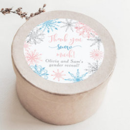 Adesivo Redondo Flocos de neve azuis rosados Muito obrigado neve