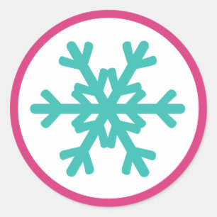 Adesivo Redondo Flocos de neve bonitos Flocos de neve Fuchsia Pink