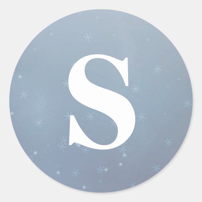 Adesivo Redondo Flocos de neve com brilho elegante Monograma Floco (Frente)