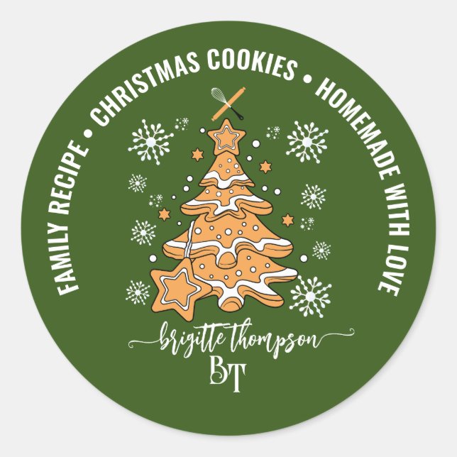 Adesivo Redondo Flocos de neve de cozinheiros cozinheiros verdes d (Frente)