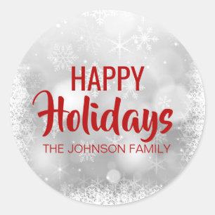 Adesivo Redondo Flocos de neve de festas de festas de festas branc