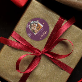 Adesivo Redondo Flocos de neve de inverno modernos Foto de Natal B