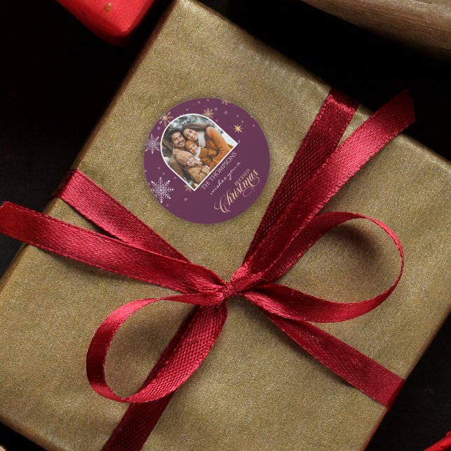 Adesivo Redondo Flocos de neve de inverno modernos Foto de Natal B (Criador carregado)