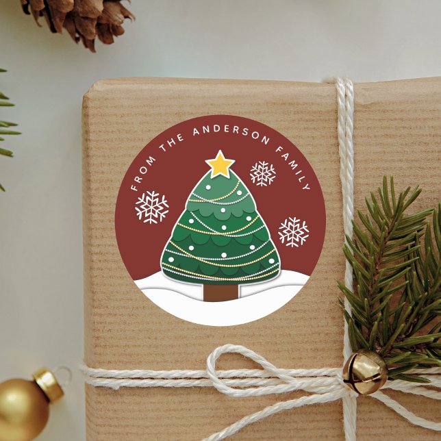 Adesivo Redondo Flocos de neve de inverno simples Vermelho de Nata (Criador carregado)