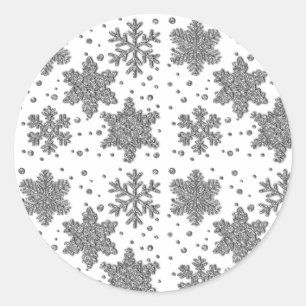 Adesivo Redondo Flocos de neve de lantejoulas prateadas brilhantes
