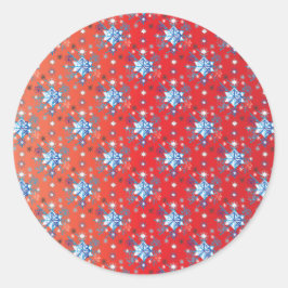 Adesivo Redondo Flocos de neve de Natal abstrato vermelho e azul