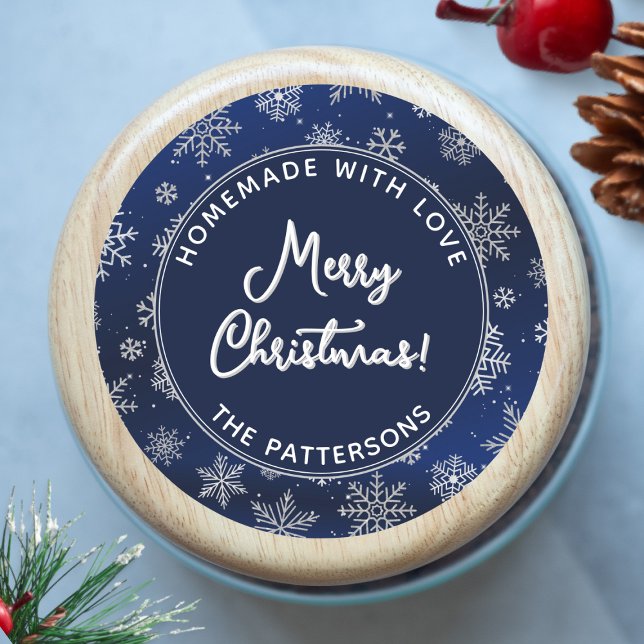 Adesivo Redondo Flocos de neve de Natal em Azul Gradiente (Share the Spirit of the Season with a touch of winter snow.)