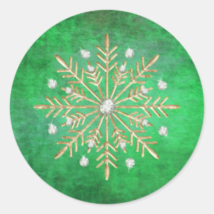 Adesivo Redondo Flocos de neve de Natal verdes e Dourados