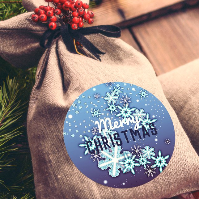 Adesivo Redondo Flocos de neve de Ornamentado branco de inverno em (Criador carregado)