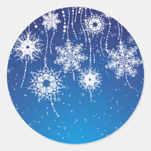 Adesivo Redondo Flocos de neve de oscilação Sparkling no azul