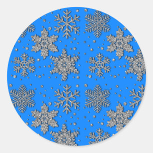 Adesivo Redondo Flocos de neve de prata azul Elegante