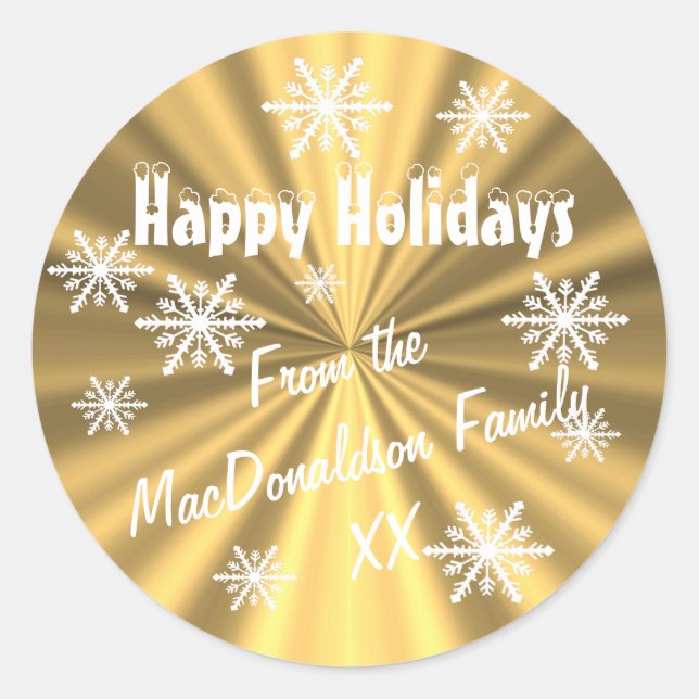 Adesivo Redondo Flocos de neve Dourados e brancos personalizados F (Frente)