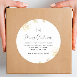 Adesivo Redondo Flocos de Neve Dourados Xmas Logotipo Personalizad