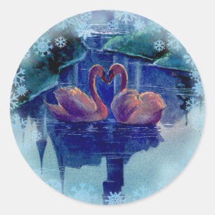 Adesivo Redondo FLOCOS DE NEVE & GRINALDA da CISNE por SHARON