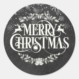 Adesivo Redondo Flocos de Neve Natal Elegante Quadro Negro