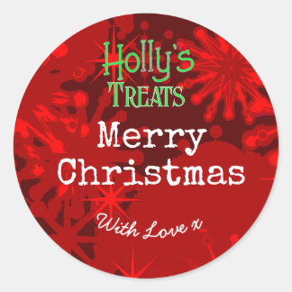 Adesivo Redondo Flocos de neve Natal rótulo vermelho