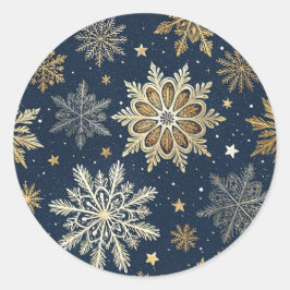 Adesivo Redondo Flocos de Neve Navais Modernos Caprichosos Dourado