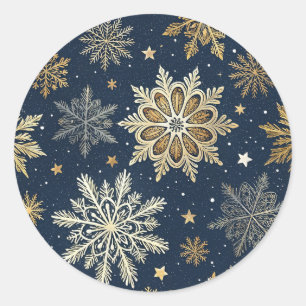 Adesivo Redondo Flocos de Neve Navais Modernos Caprichosos Dourado