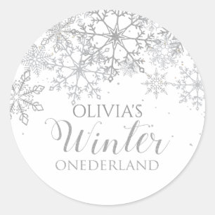 Adesivo Redondo Flocos de neve primeiro aniversario de Onederland 