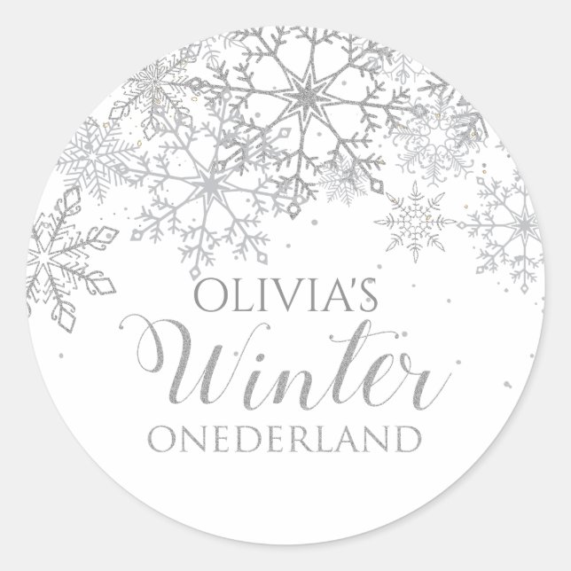Adesivo Redondo Flocos de neve primeiro aniversario de Onederland  (Frente)