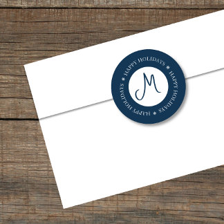 Adesivo Redondo Flocos de neve simples Feriados felizes Azul