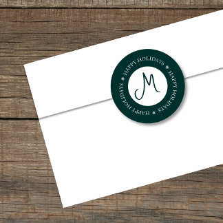 Adesivo Redondo Flocos de neve simplificados Felizes Feriados Verd