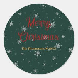 Adesivo Redondo Flocos de neve verdes no Natal