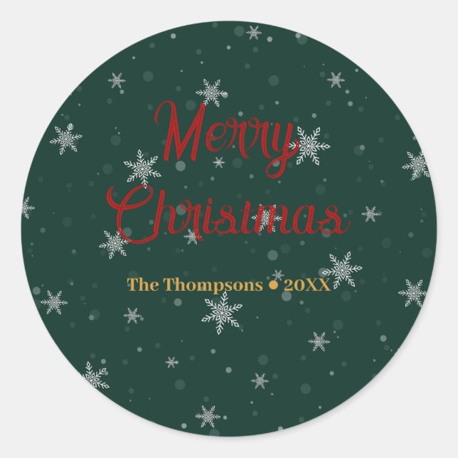 Adesivo Redondo Flocos de neve verdes no Natal (Frente)